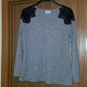 Gray and black lace top